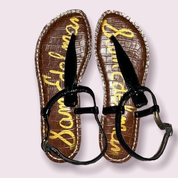 Sam Edelman Gigi Sandals Black Brown Thong Patent Leather Flats Womens Size 4 - Picture 2 of 7